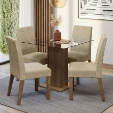 Conjunto Sala de Jantar Mesa Tampo de Vidro 4 Cadeiras Rustic/Imperial Ivy Madesa