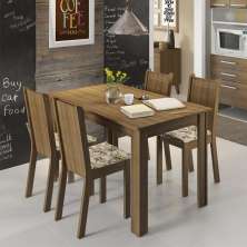 Conjunto Sala de Jantar Rosie Madesa Mesa Tampo de Madeira com 4 Cadeiras - Rustic/Lírio Bege