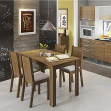 Conjunto Sala de Jantar Rosie Madesa Mesa Tampo de Madeira com 4 Cadeiras - Rustic/Pérola