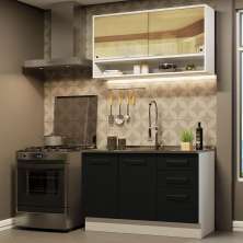 Cozinha Compacta Madesa Agata 120002 com Armário e Balcão (Sem Tampo e Pia) - Branco/Preto