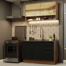 Cozinha Compacta Madesa Agata 120002 com Armário e Balcão (Sem Tampo e Pia) - Rustic/Preto
