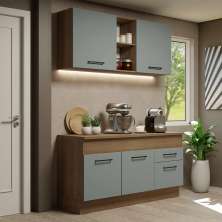 Cozinha Compacta Madesa Agata 150001 com Armário e Balcão (Com Tampo) - Rustic/Cinza