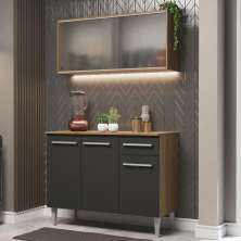 Cozinha Compacta Madesa Emilly 105001 com Armário e Balcão - Rustic/Preto