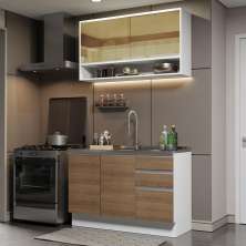 Cozinha Compacta Madesa Glamy 120002 com Armário e Balcão (Sem Tampo e Pia) - Branco/Rustic