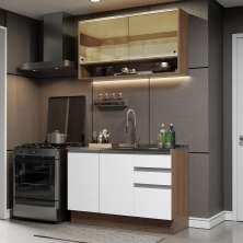 Cozinha Compacta Madesa Glamy 120002 com Armário e Balcão (Sem Tampo e Pia) - Rustic/Branco
