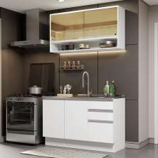 Cozinha Compacta Madesa Glamy 120002 com Armário e Balcão (Sem Tampo e Pia) – Branco