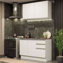 Cozinha Compacta Madesa Glamy 120003 com Armário e Balcão (Sem Tampo e Pia) - Branco