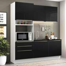 Cozinha Compacta Madesa Lux com Armário e Balcão 5 Portas 3 Gavetas - Branco/Preto