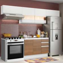 Cozinha Compacta Madesa Marina Com Armário e Balcão (Sem Tampo e Pia) - Branco/Rustic/Branco