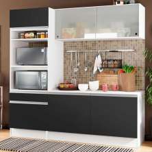 Cozinha Compacta Madesa Topazio com Balcão e Tampo - Branco/Preto