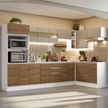 Cozinha Completa 100% MDF Madesa Smart Modulada de Canto - Branco/Rustic/Crema