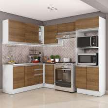 Cozinha Completa Madesa 100% MDF Acordes de Canto (Sem Tampo e Pia) - Rustic/Branco