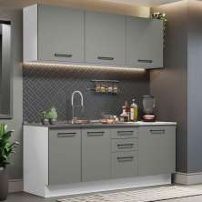 Cozinha Completa Madesa Agata 180001 com Armário e Balcão (Sem Tampo e Pia) - Branco/Cinza