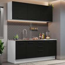 Cozinha Completa Madesa Agata 180001 com Armário e Balcão (Sem Tampo e Pia) - Branco/Preto