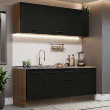 Cozinha Completa Madesa Agata 180001 com Armário e Balcão (Sem Tampo e Pia) - Rustic/Preto