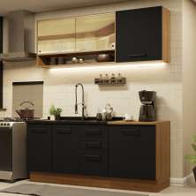 Cozinha Completa Madesa Agata 180002 com Armário e Balcão (Sem Tampo e Pia) - Rustic/Preto