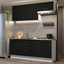 Cozinha Completa Madesa Agata 180003 com Armário e Balcão (Sem Tampo e Pia) - Branco/Preto