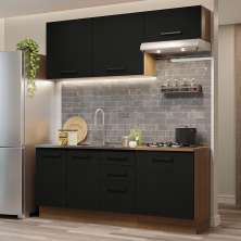 Cozinha Completa Madesa Agata 180003 com Armário e Balcão (Sem Tampo e Pia) - Rustic/Preto