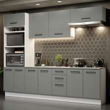 Cozinha Completa Madesa Agata 270002 com Armário e Balcão (Com Tampo) - Branco/Cinza