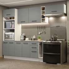 Cozinha Completa Madesa Agata 290004 com Armário e Balcão (Com Tampo) - Branco/Cinza