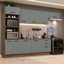 Cozinha Completa Madesa Agata 330001 com Armário e Balcão (Sem Tampo e Pia) - Rustic/Cinza