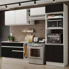 Cozinha Completa Madesa Cristal com Armário e Balcão (Sem Tampo e Pia) - Branco/Preto/Branco