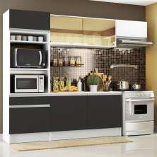 Cozinha Completa Madesa Diamante com Um Balcão, Armário e Tampo - Branco/Preto