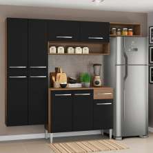 Cozinha Completa Madesa Emilly Fit com Armário, Balcão e Paneleiro Suspenso - Rustic/Preto