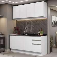 Cozinha Completa Madesa Glamy 160001 com Armário e Balcão (Sem Tampo e Pia) – Branco