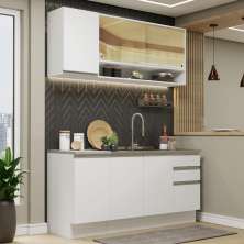 Cozinha Completa Madesa Glamy 160002 com Armário e Balcão (Sem Tampo e Pia) - Branco