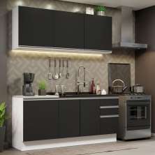 Cozinha Completa Madesa Glamy 180005 com Armário e Balcão (Sem Tampo e Pia) - Branco/Preto