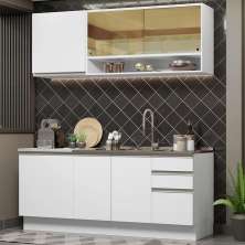 Cozinha Completa Madesa Glamy 180006 com Armário e Balcão (Sem Tampo e Pia) - Branco