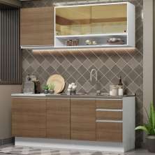 Cozinha Completa Madesa Glamy 180006 com Armário e Balcão (Sem Tampo e Pia) - Branco/Rustic