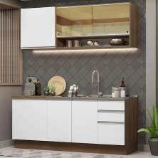 Cozinha Completa Madesa Glamy 180006 com Armário e Balcão (Sem Tampo e Pia) - Rustic/Branco