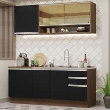 Cozinha Completa Madesa Glamy 180006 com Armário e Balcão (Sem Tampo e Pia) - Rustic/Preto