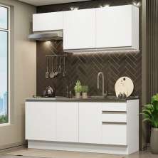 Cozinha Completa Madesa Glamy 180007 com Armário e Balcão (Sem Tampo e Pia) - Branco