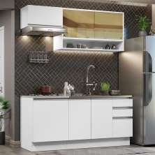 Cozinha Completa Madesa Glamy 180008 com Armário e Balcão (Sem Tampo e Pia) - Branco