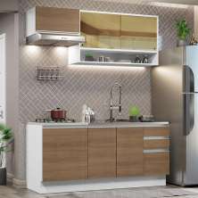 Cozinha Completa Madesa Glamy 180008 com Armário e Balcão (Sem Tampo e Pia) - Branco/Rustic