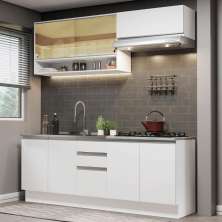 Cozinha Completa Madesa Glamy 200003 com Armário e Balcão (Sem Tampo e Pia) - Branco