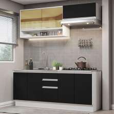 Cozinha Completa Madesa Glamy 200003 com Armário e Balcão (Sem Tampo e Pia) - Branco/Preto