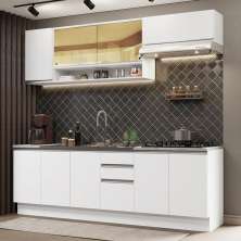 Cozinha Completa Madesa Glamy 240003 com Armário e Balcão (Sem Tampo e Pia) - Branco