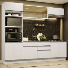 Cozinha Completa Madesa Glamy 270010 com Armário e Balcão (Sem Tampo e Pia) - Branco