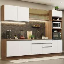 Cozinha Completa Madesa Glamy 310001 com Armário e Balcão (Sem Tampo e Pia) - Rustic/Branco