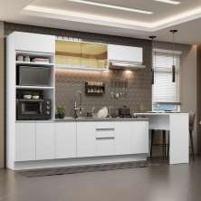 Cozinha Completa Madesa Glamy 315001 com Armário, Balcão e Bancada (Sem Tampo e Pia) - Branco