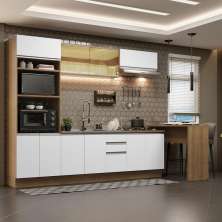 Cozinha Completa Madesa Glamy 315001 com Armário, Balcão e Bancada (Sem Tampo e Pia) - Rustic/Branco