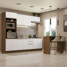 Cozinha Completa Madesa Glamy 315002 com Armário, Balcão e Bancada (Sem Tampo e Pia) - Rustic/Branco