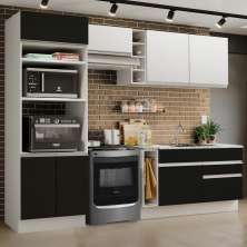 Cozinha Completa Madesa Jade com Armário e Balcão (Sem Tampo e Pia) - Branco/Preto/Branco
