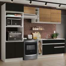 Cozinha Completa Madesa Jade com Armário e Balcão (Sem Tampo e Pia) - Branco/Preto/Rustic
