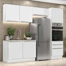 Cozinha Completa Madesa Lux 260005 com Armário e Balcão - Branco/Branco Veludo