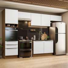 Cozinha Completa Madesa Lux 340001 com Armário e Balcão - Rustic/Branco Veludo